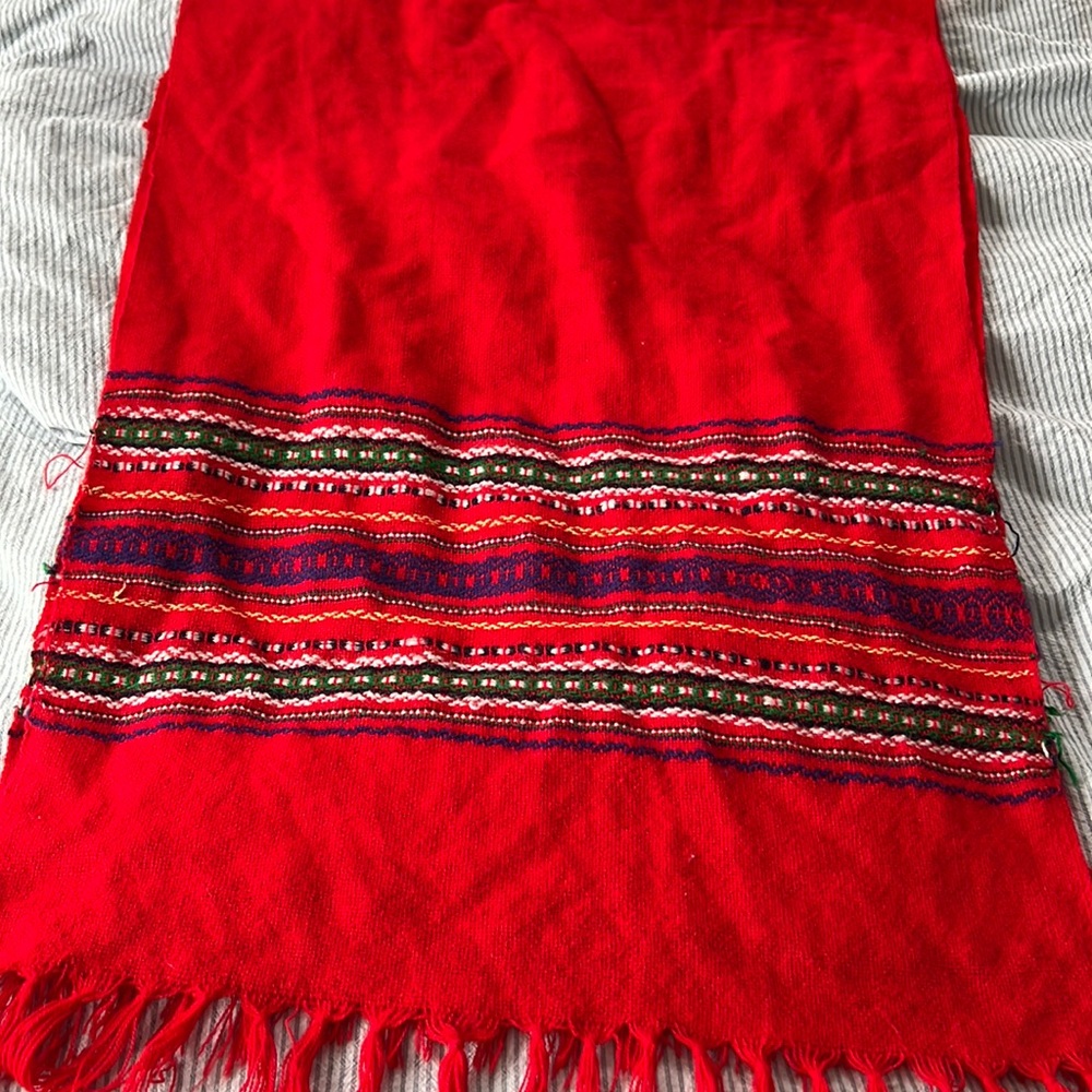 Beautiful Nordic looking red scarf, feels like wool